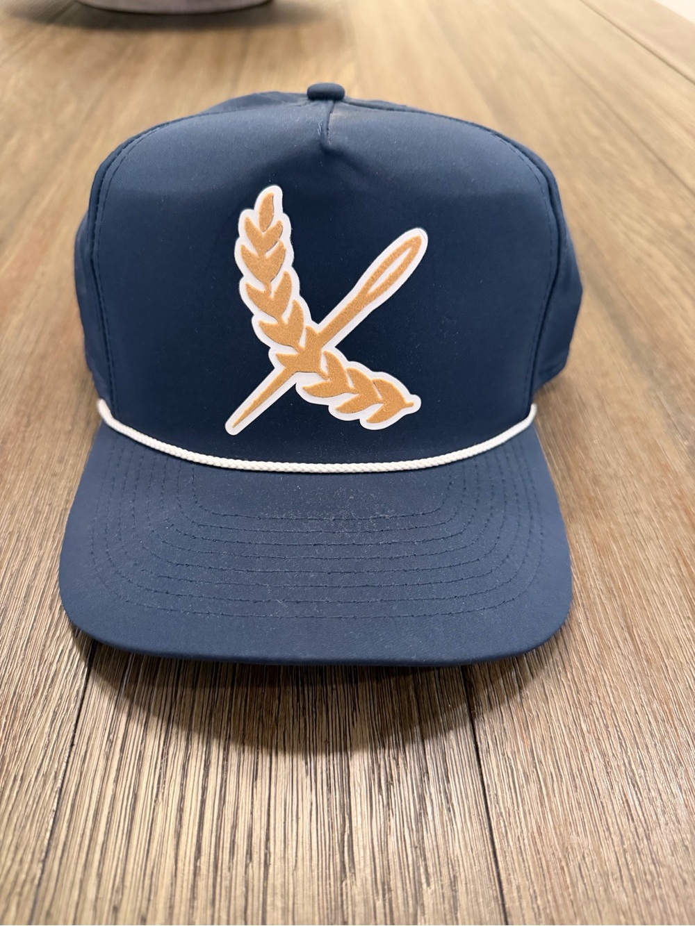 Men's Navy Snapback Hat with Gold Wheat Patch and Rope Trim